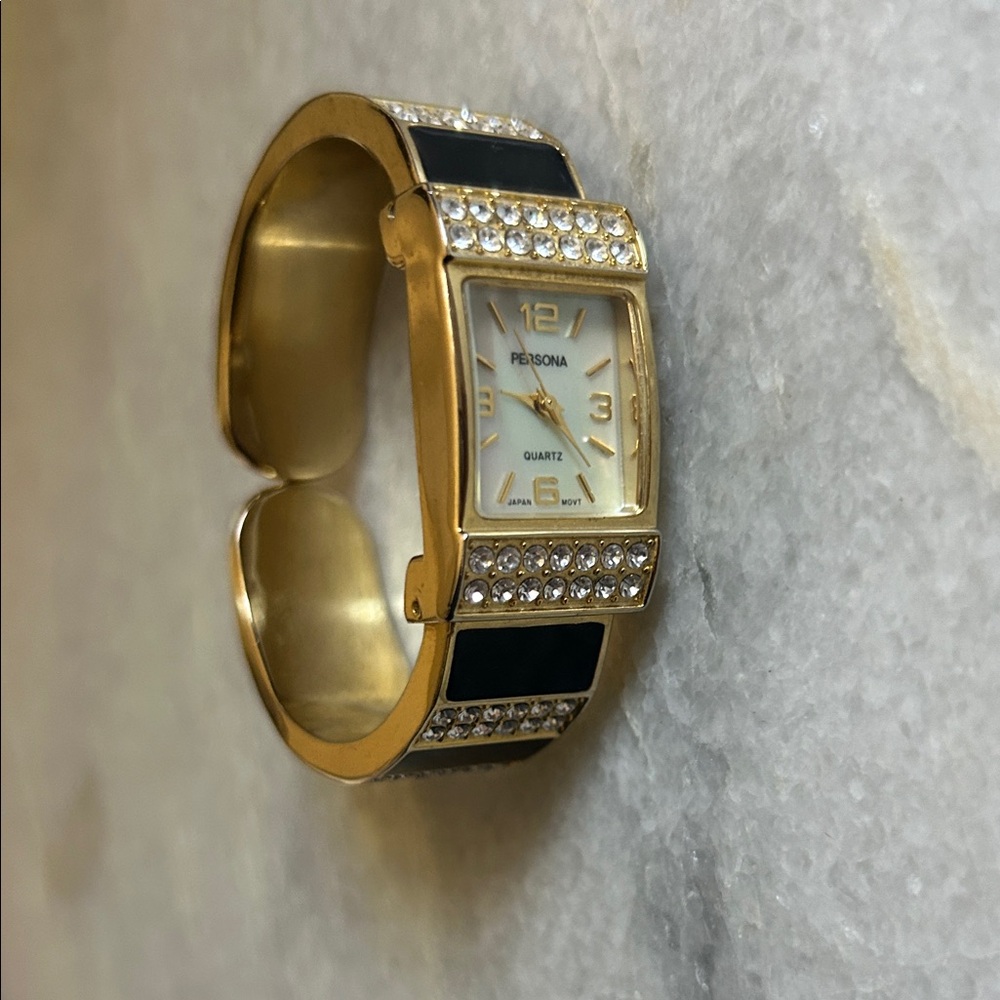 Persona Gold and Black Crystal Women's Watch